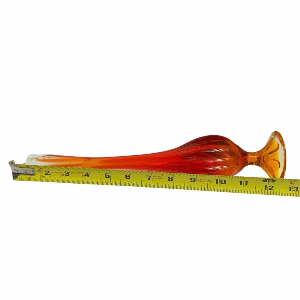 Vintage Viking Orange Amberina Glass Swung Smooth Bud Vase 12.5